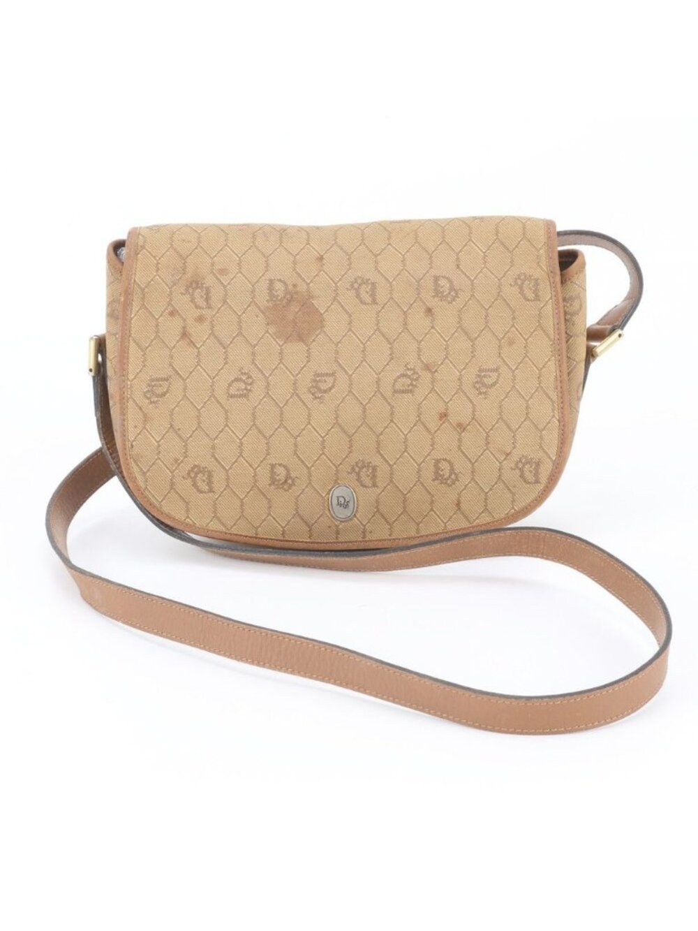 Dior Vintage Honeycomb Pattern Canvas Leather Shoulder Bag